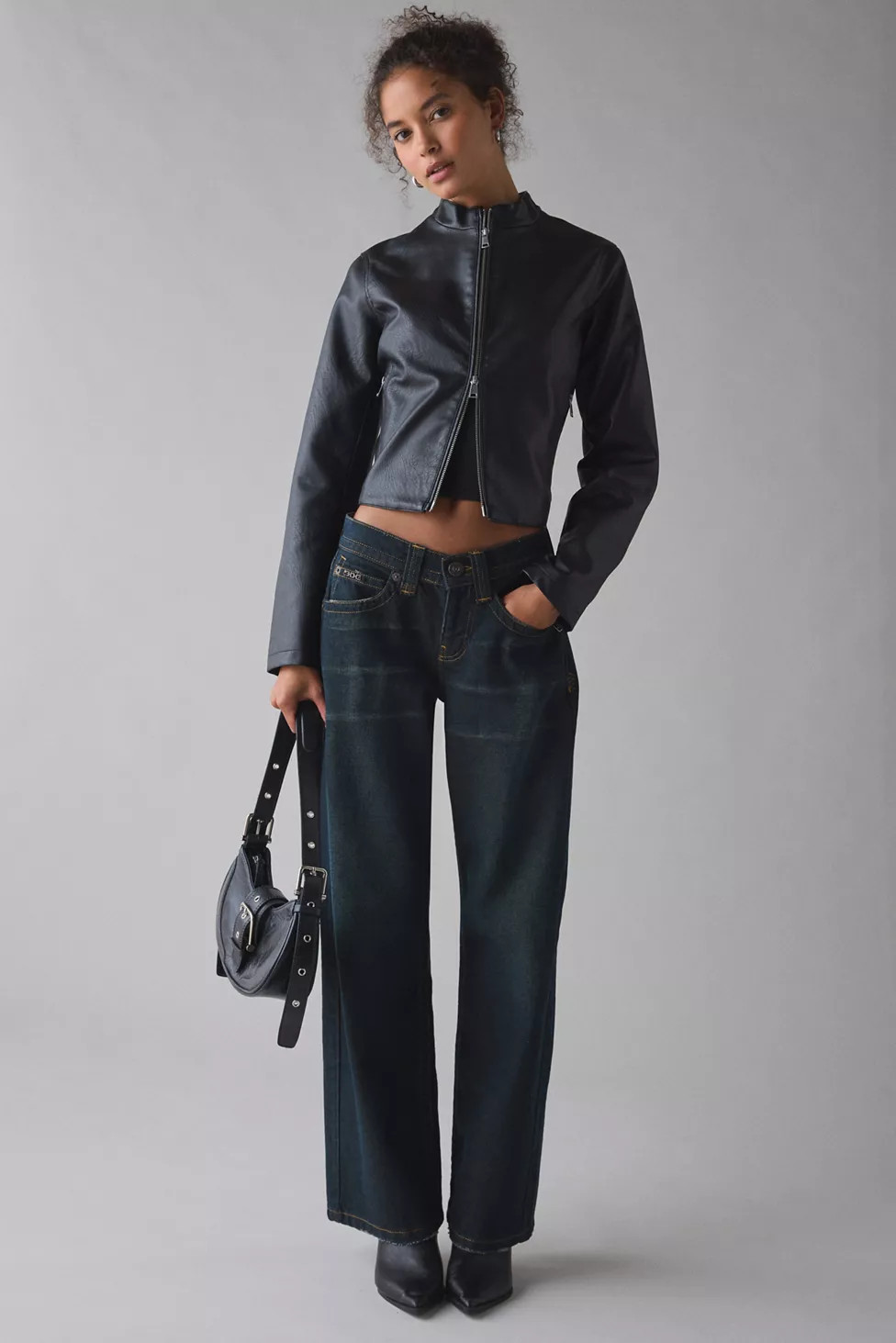 UO Katrina Faux Leather Cropped Moto Jacket | Urban Outfitters (US and RoW)