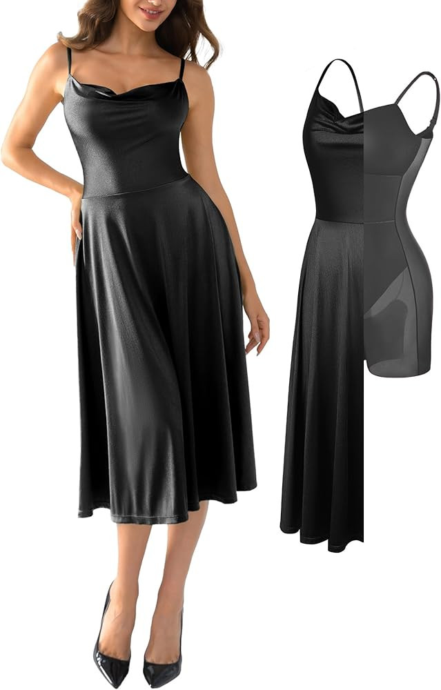 Popilush Corset Dress All in One Shapewear A-Line Midi Dresses for Women with Built in Bra Tummy ... | Amazon (US)