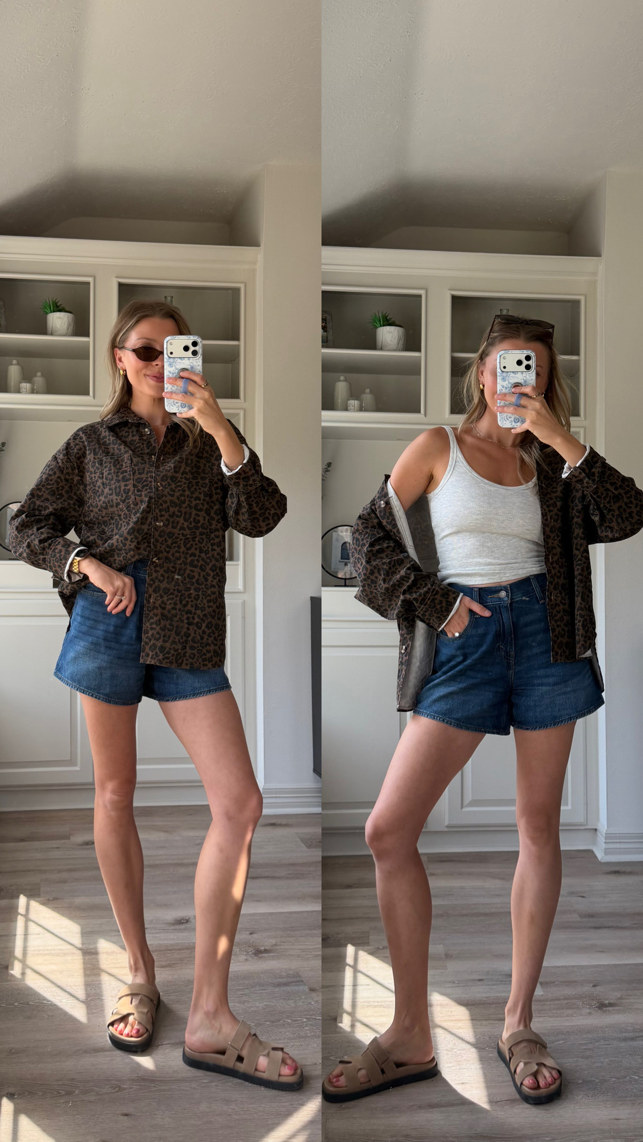Easy fall mom outfit - LOVE these cinch shorts and this denim shirt is so fun for fall! Size M in shirt, S in tank, and 26 in shorts. 

 #LTKootd #LTKmomlife
