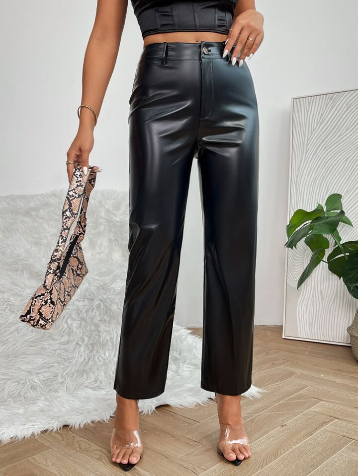 SHEIN PETITE High Waist PU Leather Pants | SHEIN