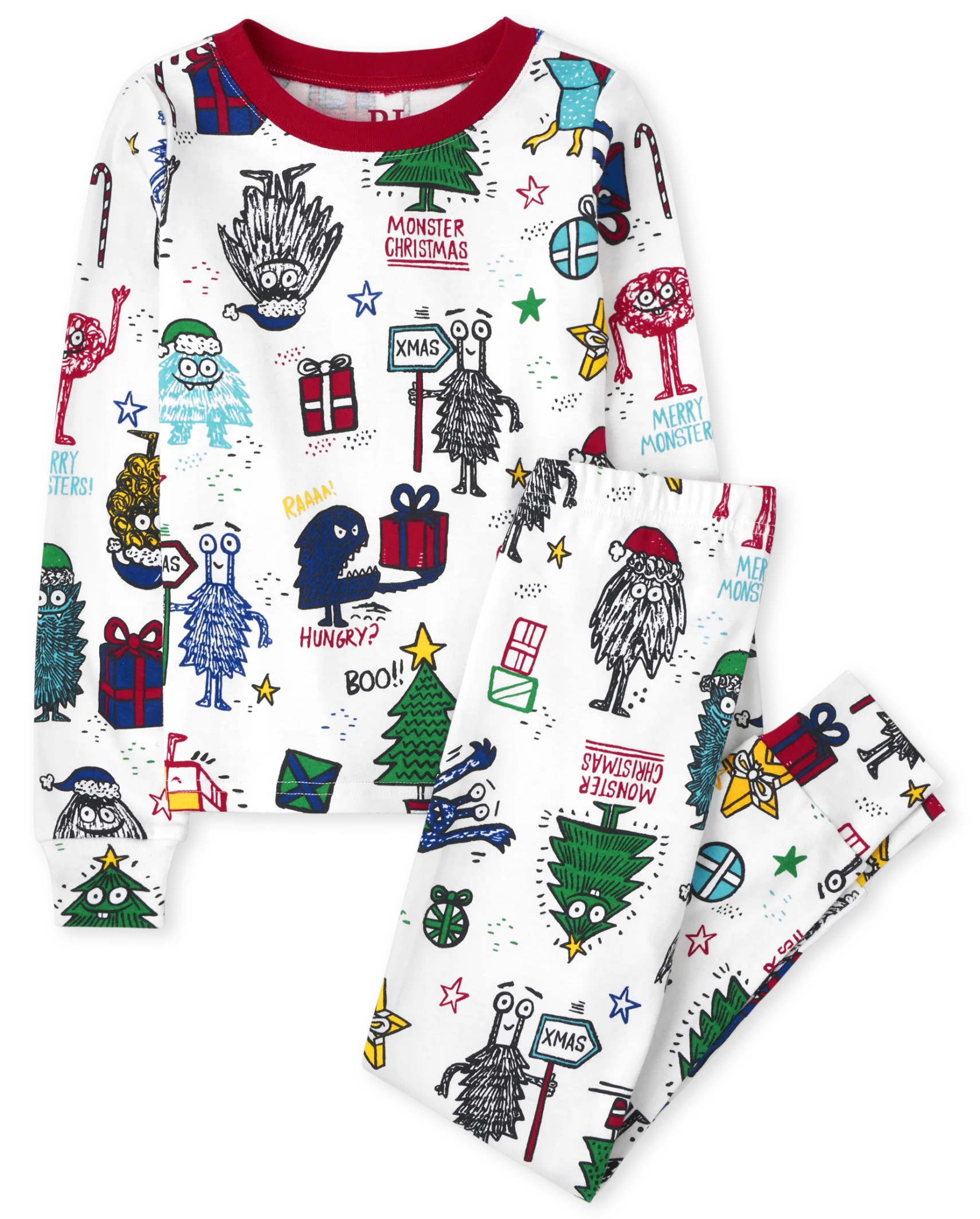 Unisex Kids Monster Snug Fit Cotton Pajamas - white | PJ Place