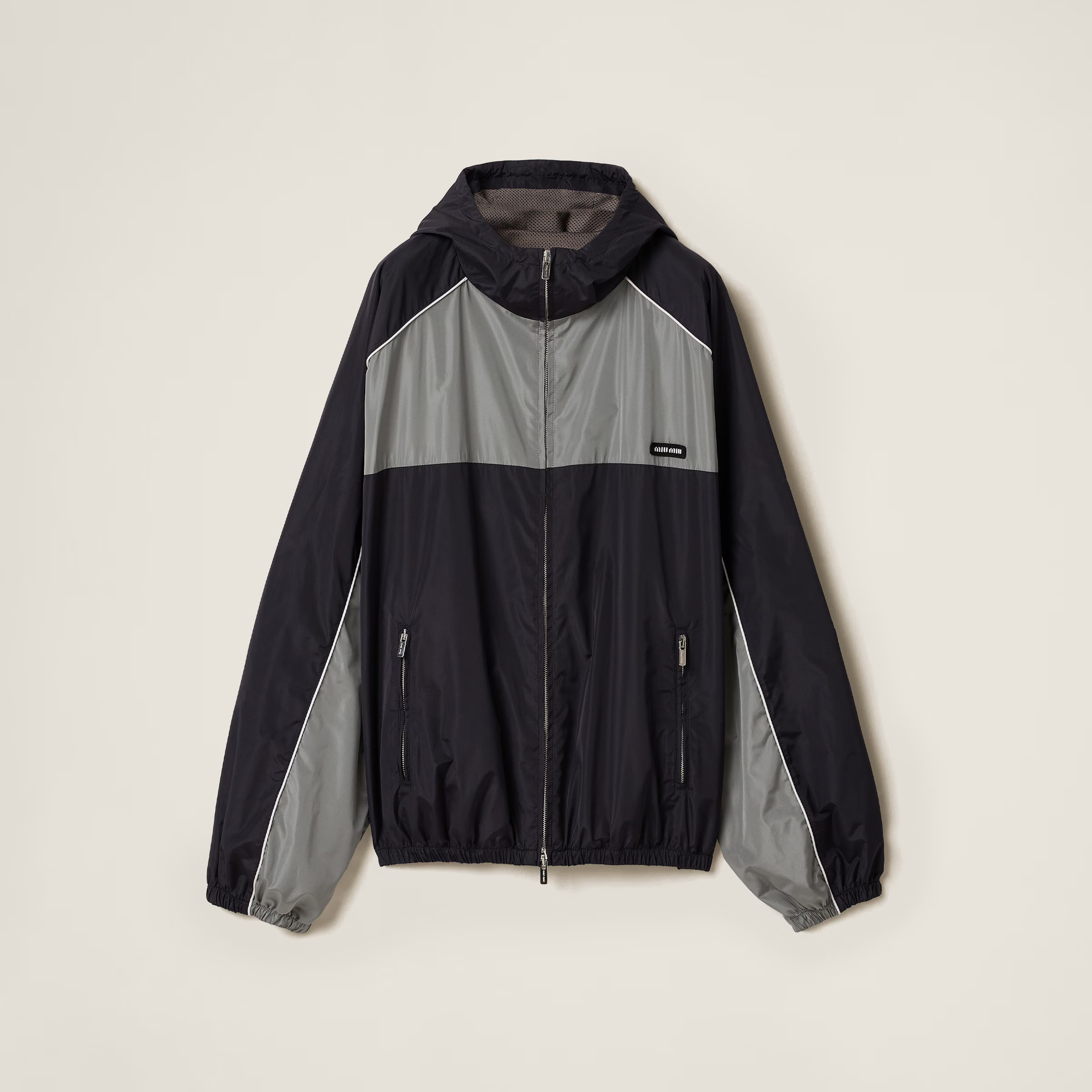 Blue/lead Gray Technical Silk Zipper Blouson Jacket | Miu Miu | Miu Miu INT