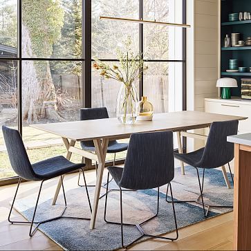 Mid-Century 60"–80" Expandable Dining Table & 6 Slope Upholstered Dining Chairs Set | West Elm (US)