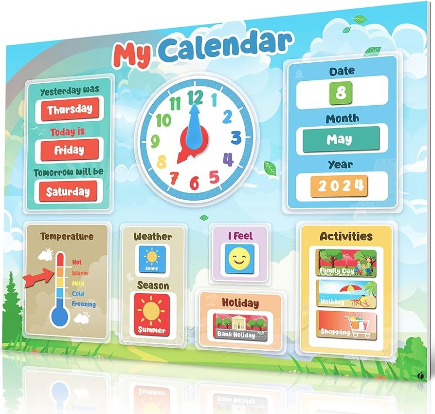 Magnetic Kids Calendar for Learning - Classroom, Preschool Magnet Calendar for Kids - Days of the... | Amazon (US)