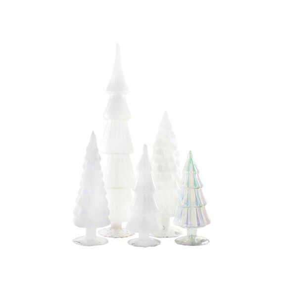 White Glass Hue Christmas Tree Set, Cody Foster and Co Holiday Forest 17" 11.5" 9", 8.5". 7.5" Se... | Etsy (US)