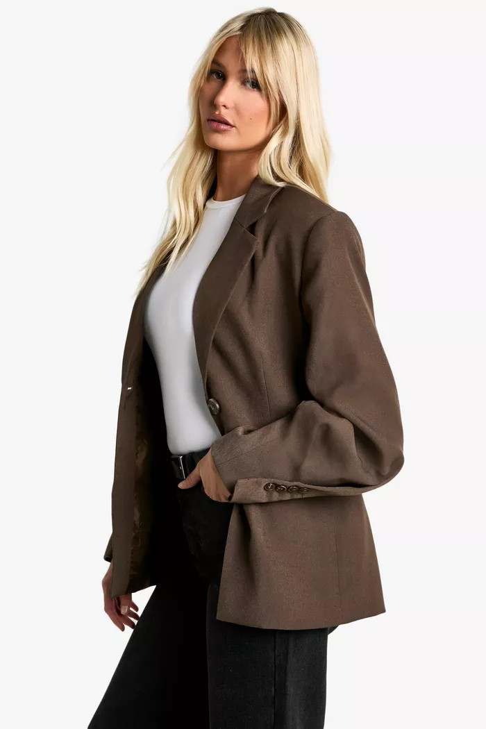 Single Breasted Button Detail Volume Sleeve Oversized Blazer | Boohoo.com (UK & IE)