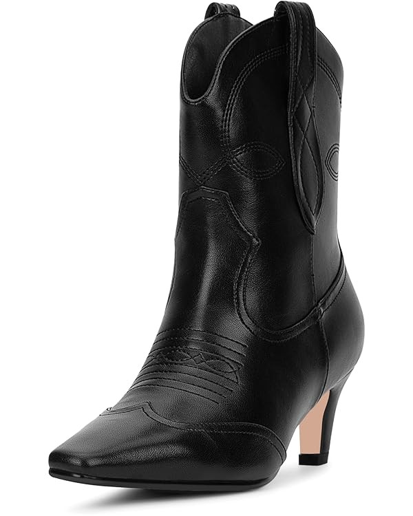 Women's kitten Heel Cowboy Cowgirl Western Ankle Embroided Booties | Amazon (US)