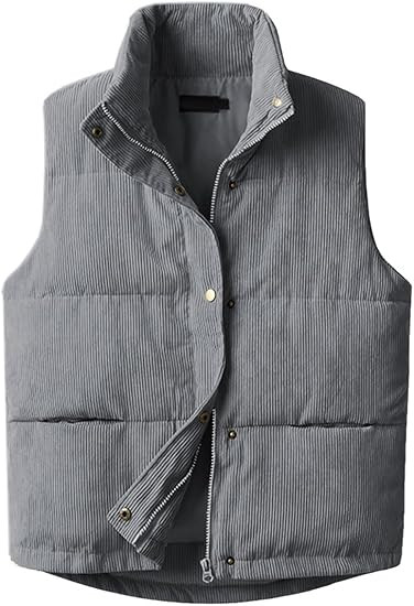 Womens Corduroy Puffer Vest Sleeveless Stand Collar Zip Up Snap Lightweight Jacket Padded Gilet O... | Amazon (US)