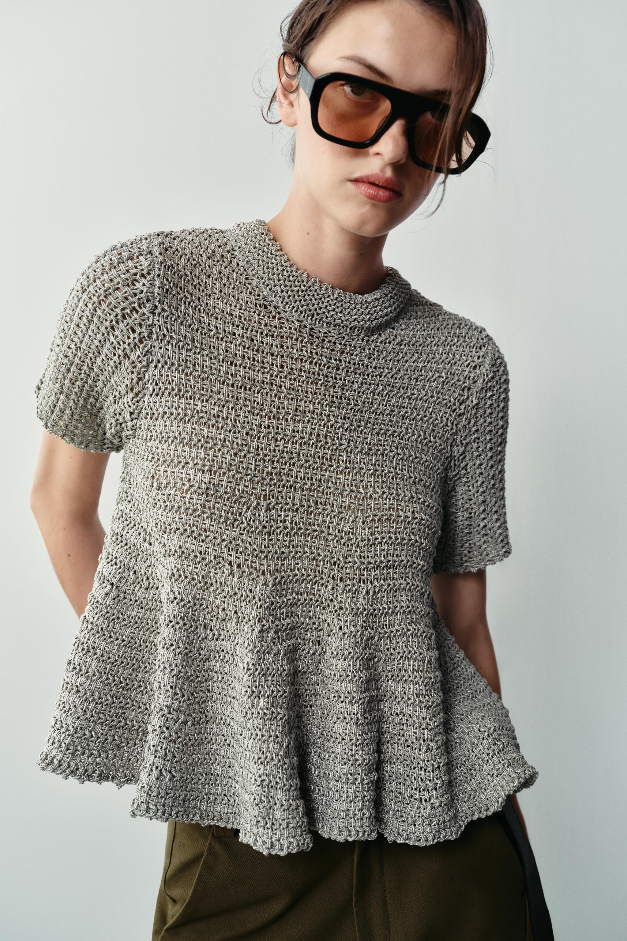 OPEN-KNIT PEPLUM TOP | Zara US