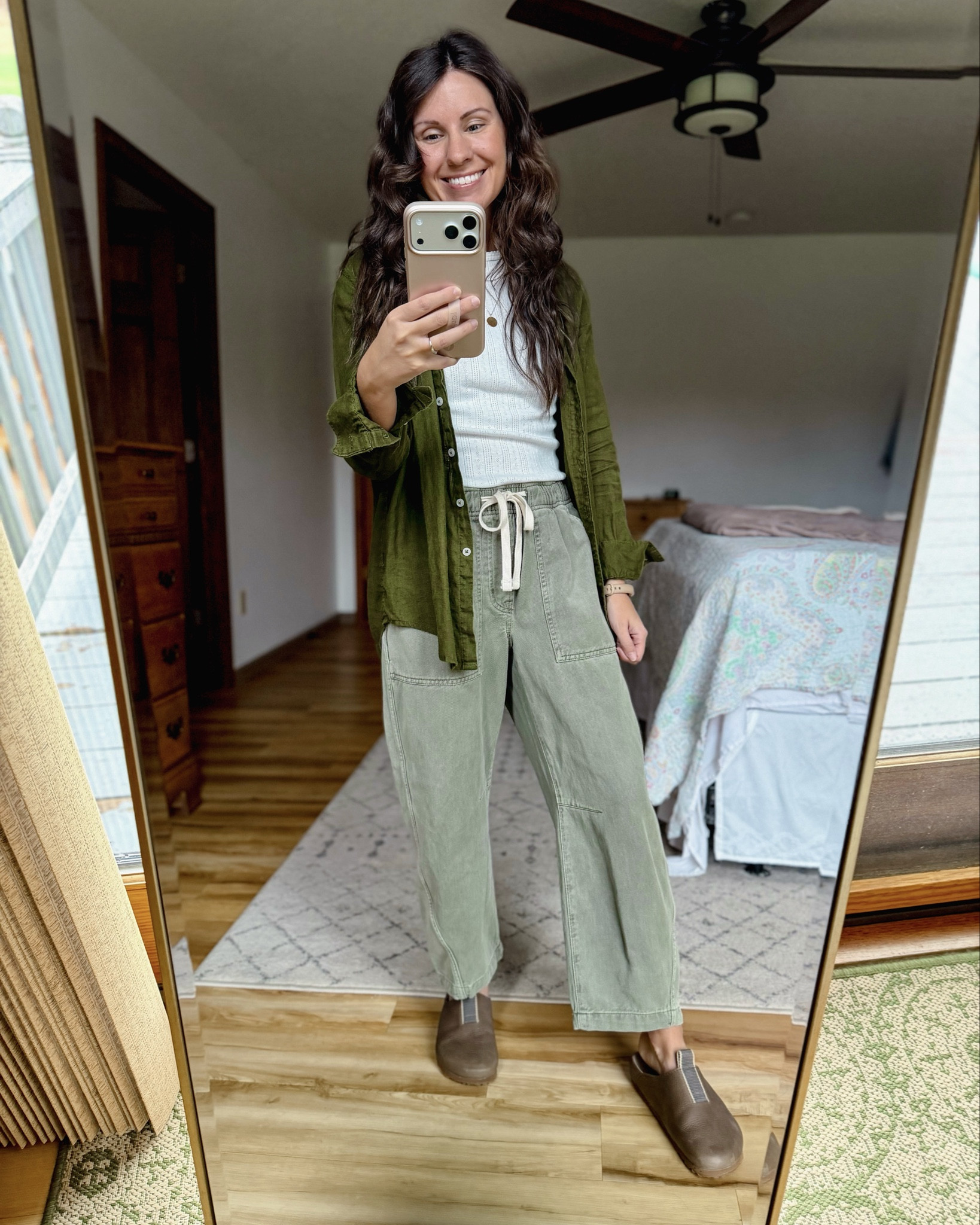 small in my tee (has the cutest little pointelle detail!) and xs in my linen shirt. My pants are xs petite/short and soooo comfy (I also have in brown). My clogs are size 6!🌿

#LTKootd #LTKdayinmylife #LTKPetite