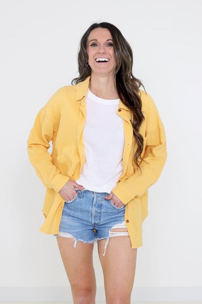 ACOA Clothing Oversized Cotton Gauze Top for Women in Yellow | Glik's