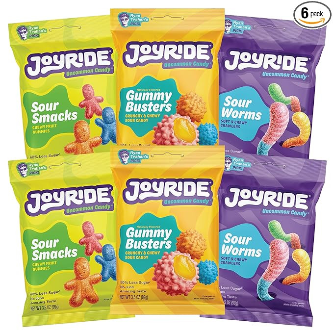 JOYRIDE Innovative Variety 6 Pack - Gummy Busters, Sour Smacks, Sour Worms, Low Calorie Gummy Can... | Amazon (US)