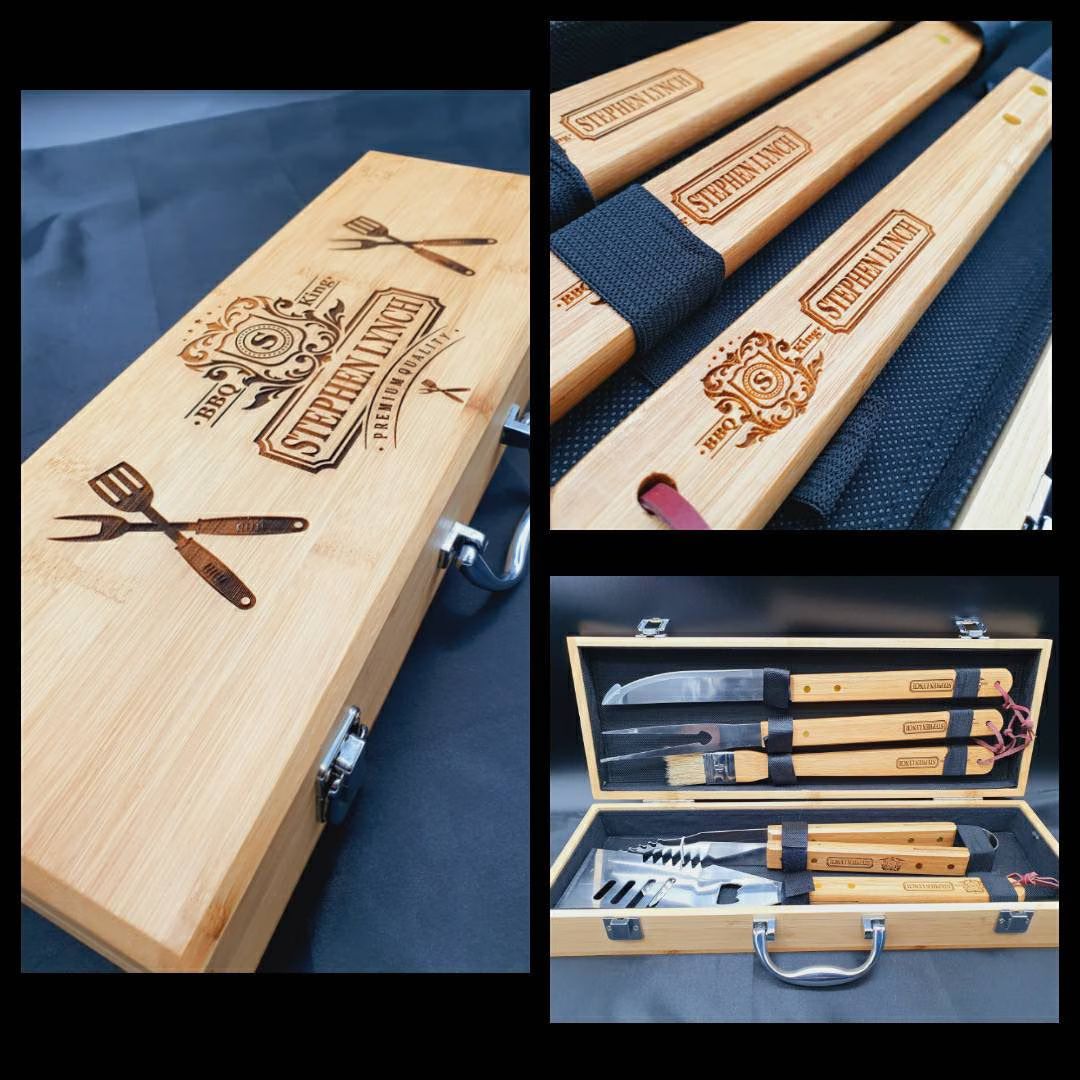 Boyfriend Christmas Gift - Personalised Bamboo Wood BBQ Grill Tool Set - Husband Christmas Gift -... | Etsy (US)
