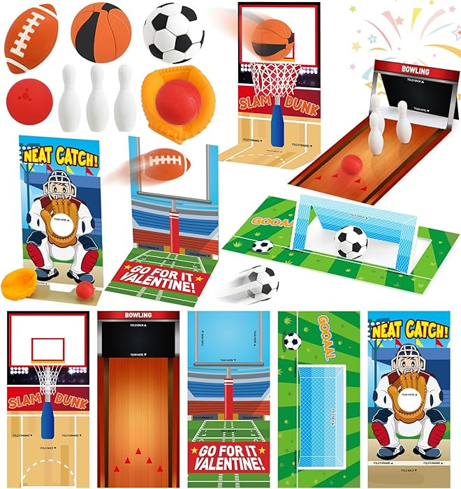 30 Pack Valentines' Cards for Kids Classroom with Mini Sports Ball Erasers Bulk, Valentines' Day ... | Amazon (US)