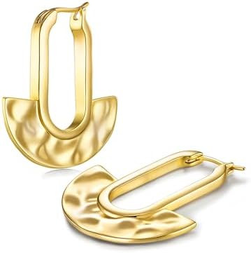 Big Bold Lightweight 18K gold plated Hammered Flat Round Statement Drop Earrings for Women by SNG... | Amazon (US)