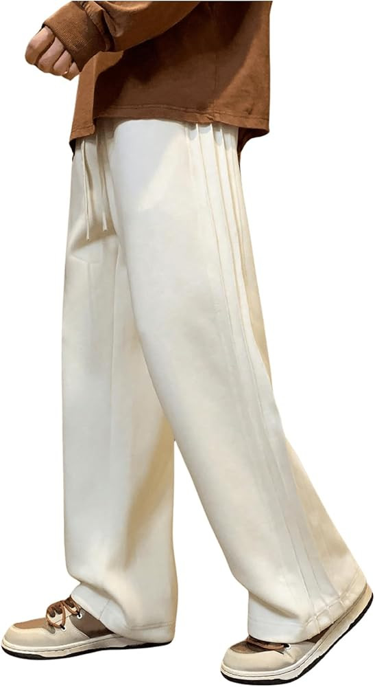 OYOANGLE Men's Textured Elastic Drawstring Waist Straight Leg Pants Casual Track Pants Sweatpants | Amazon (US)