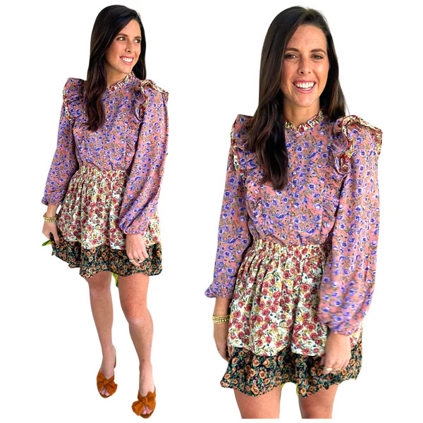 Lavender Fall Floral Ruffle Trim Smocked Lila Dress | James Ascher