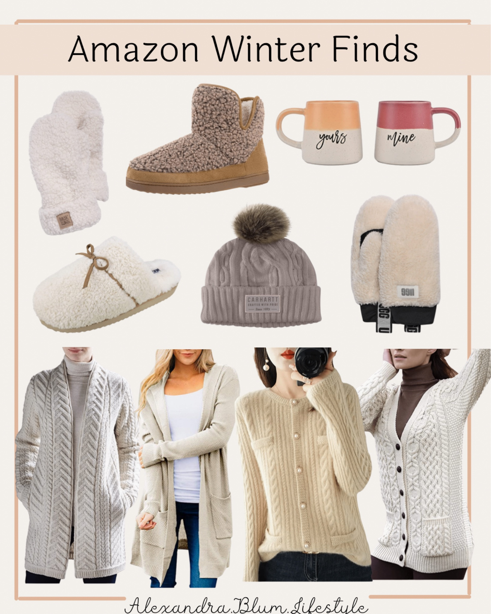Amazon fashion finds with knit cable knit sweaters cardigans! Slippers, Sherpa mittens, and knit cable knit beanie winter hat and cute coffee mugs! Great gifts for her! 

#LTKSeasonal #LTKHoliday #LTKGiftGuide