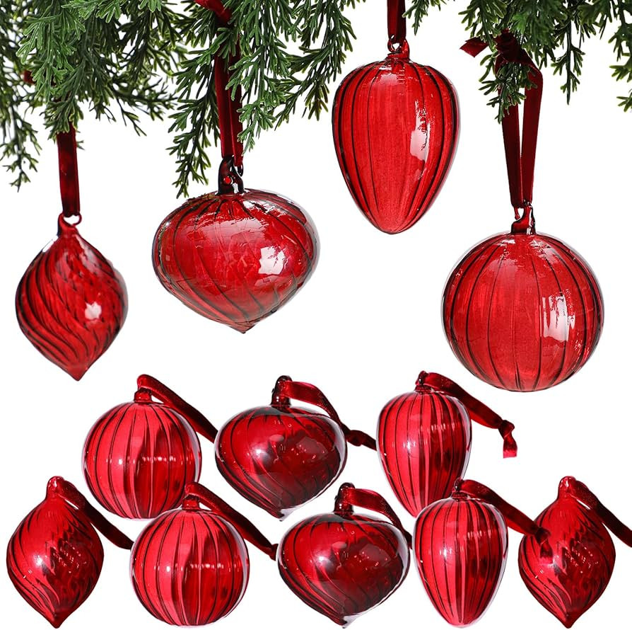 VitalCozy 12 Pcs 3.15 Inch Glass Christmas Ball Ornaments Large Vintage Hand Blown Hanging Glass ... | Amazon (US)