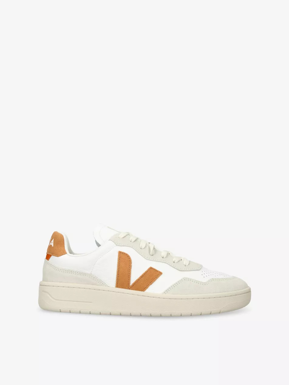 V-90 logo-embroidered leather low-top trainers | Selfridges