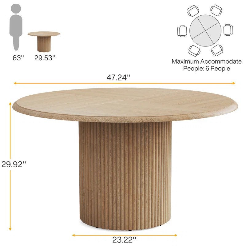 Round Dining Table for 4, Farmhouse Kitchen Table with Metal Base | Wayfair North America