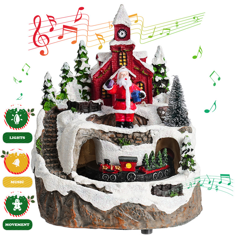 Welltop Resin Christmas Village Houses with Moving Train, Light Up Xmas Musical Snow Village with... | Walmart (US)