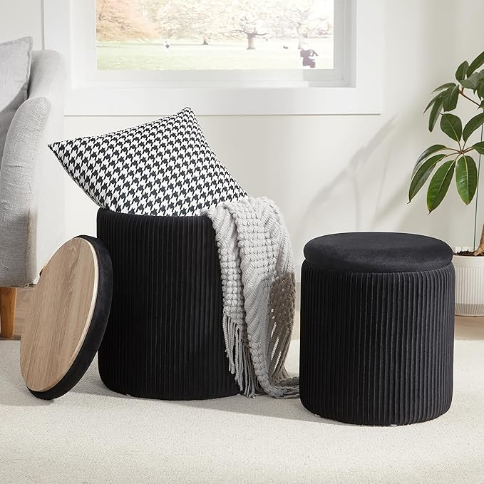 Royal Windsor Round Ottoman with Storage Set of 2,Vanity Stool with Storage for Bedroom, Ottoman ... | Amazon (US)