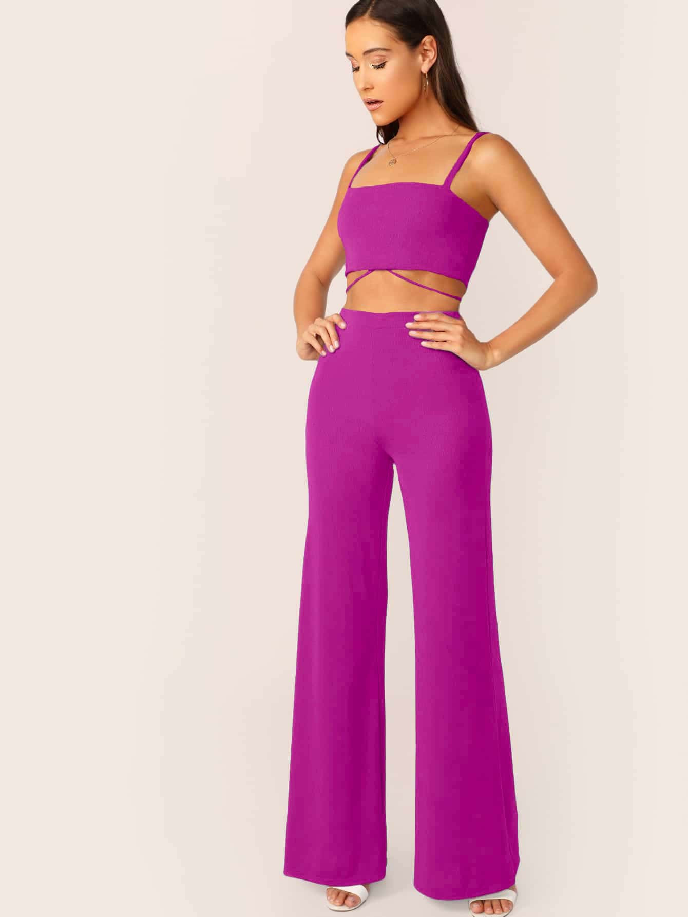 SHEIN Strappy Cami Top & Flare Leg Pants Set | SHEIN