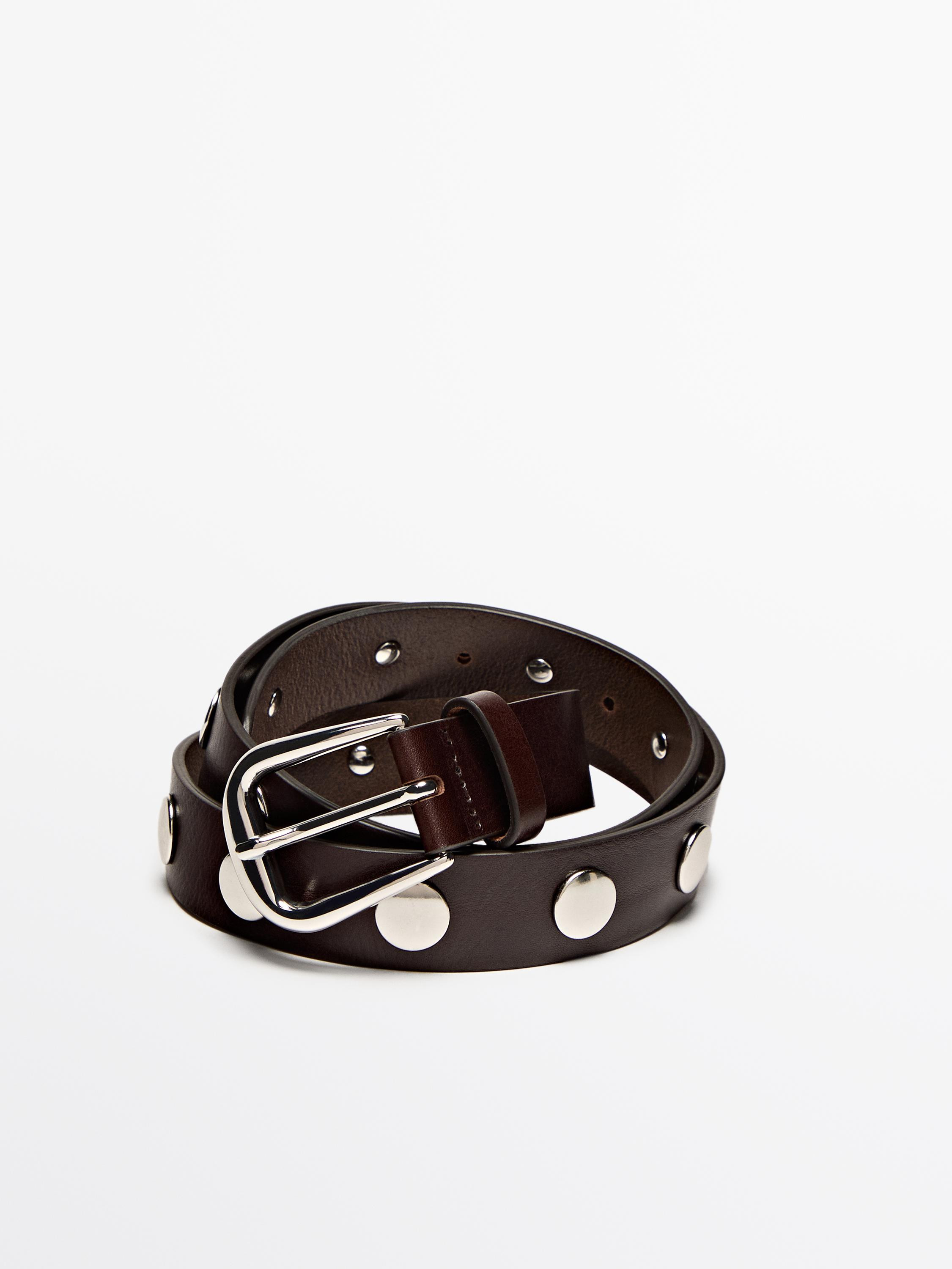 Studded nappa leather belt | Massimo Dutti UK