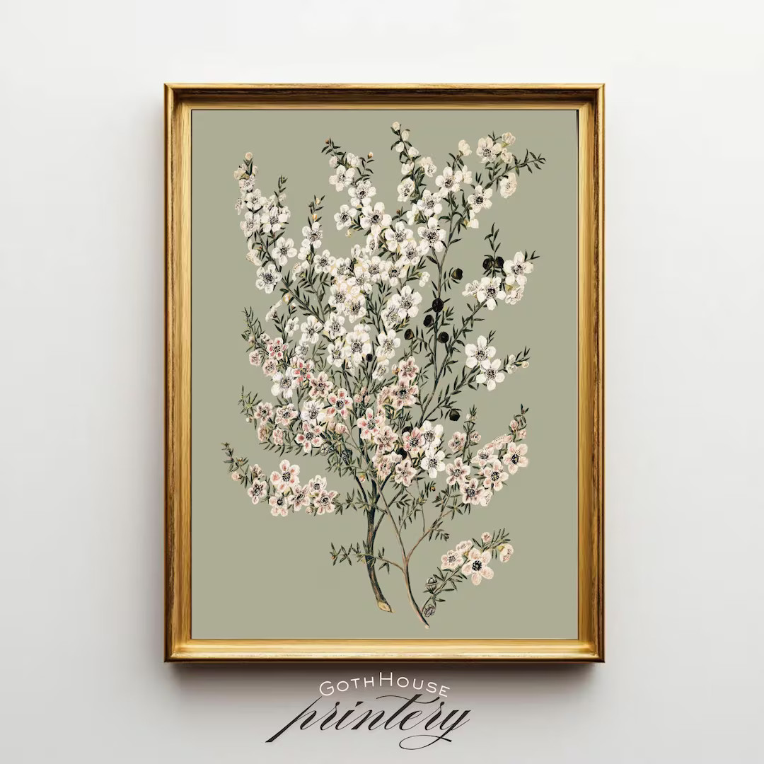 PRINTABLE White Flower Wall Art | Vintage Floral Digital Print | Botanical Poster | Cottagecore D... | Etsy (US)