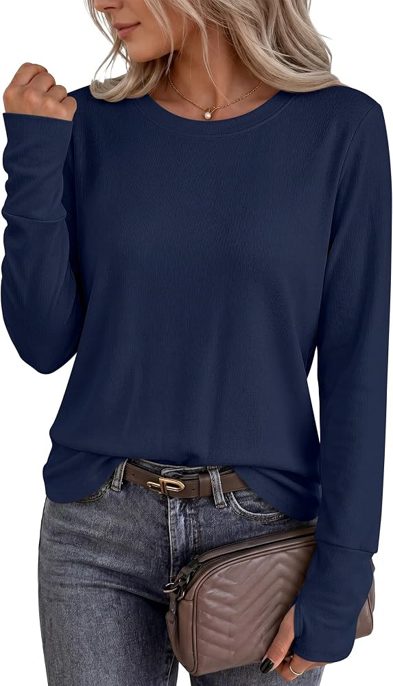 ANRABESS Women Long Sleeve Thermal Top Fleece Shirts with Thumb Hole | Amazon (US)