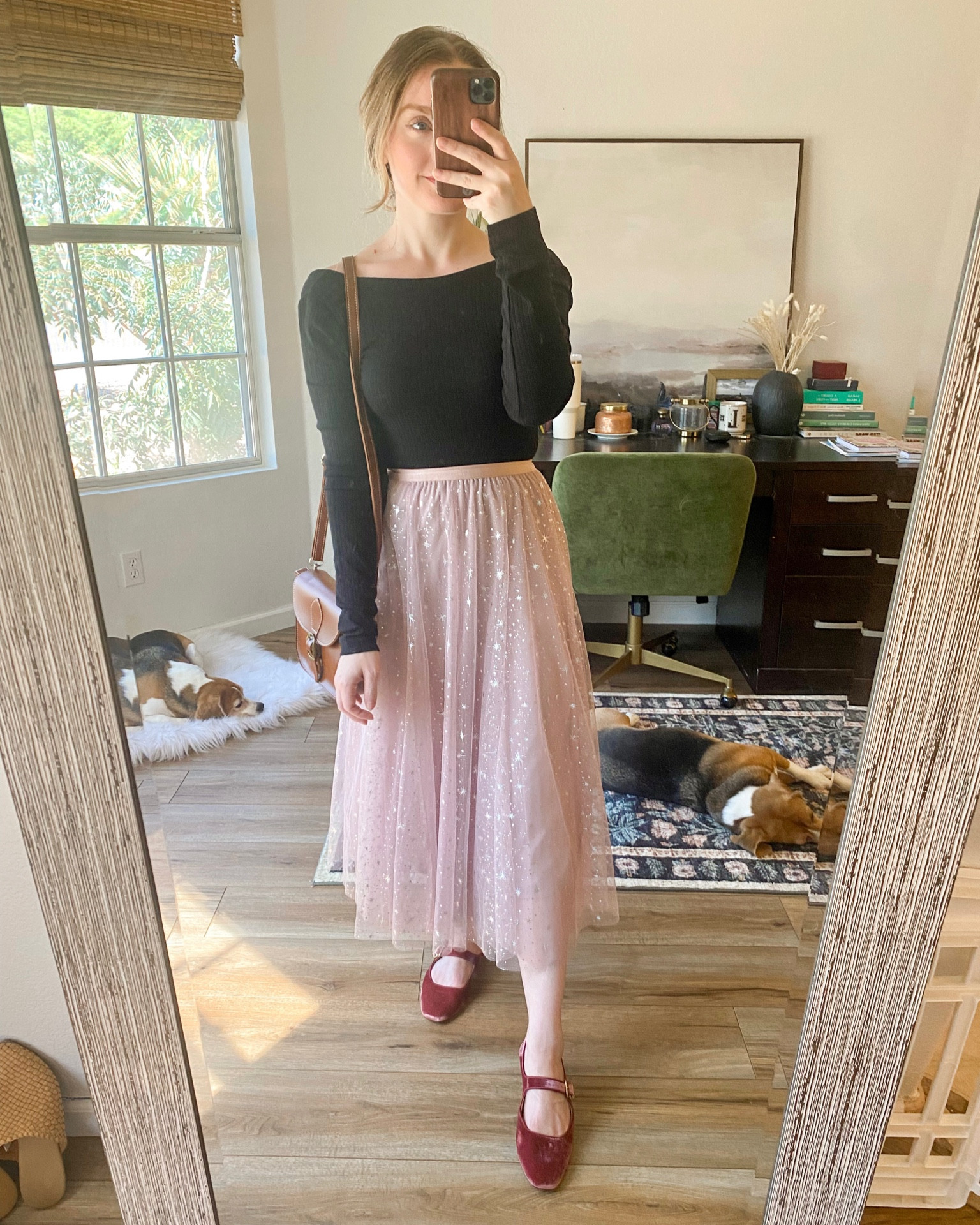 Balletcore trend! Ballet-core trend. Boatneck bodysuit with a low cut back. Velvet Maryjane ballet flats. Amazon skirt! 

#LTKSeasonal #LTKsalealert #LTKstyletip