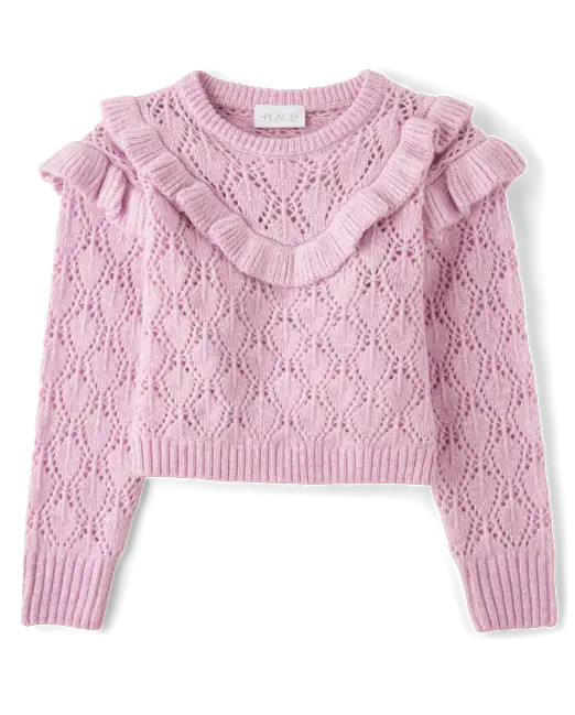 Girls Ruffle Pointelle Sweater - purple | The Children's Place