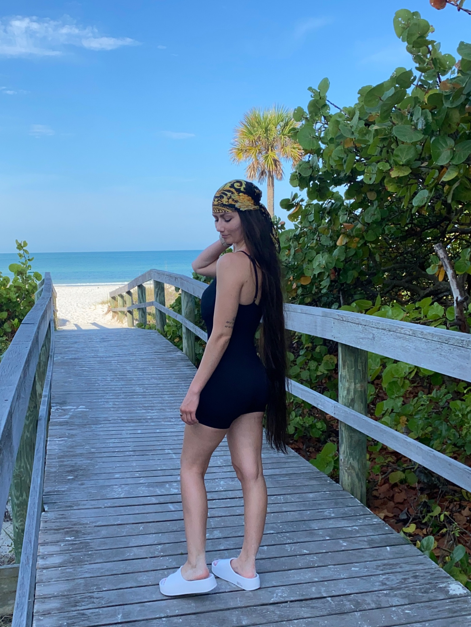 Beach vibes or a slow Saturday morning outfit. #bodysuit #scarfs #capsulewardrobe 

#LTKfitness #LTKSeasonal #LTKshoecrush