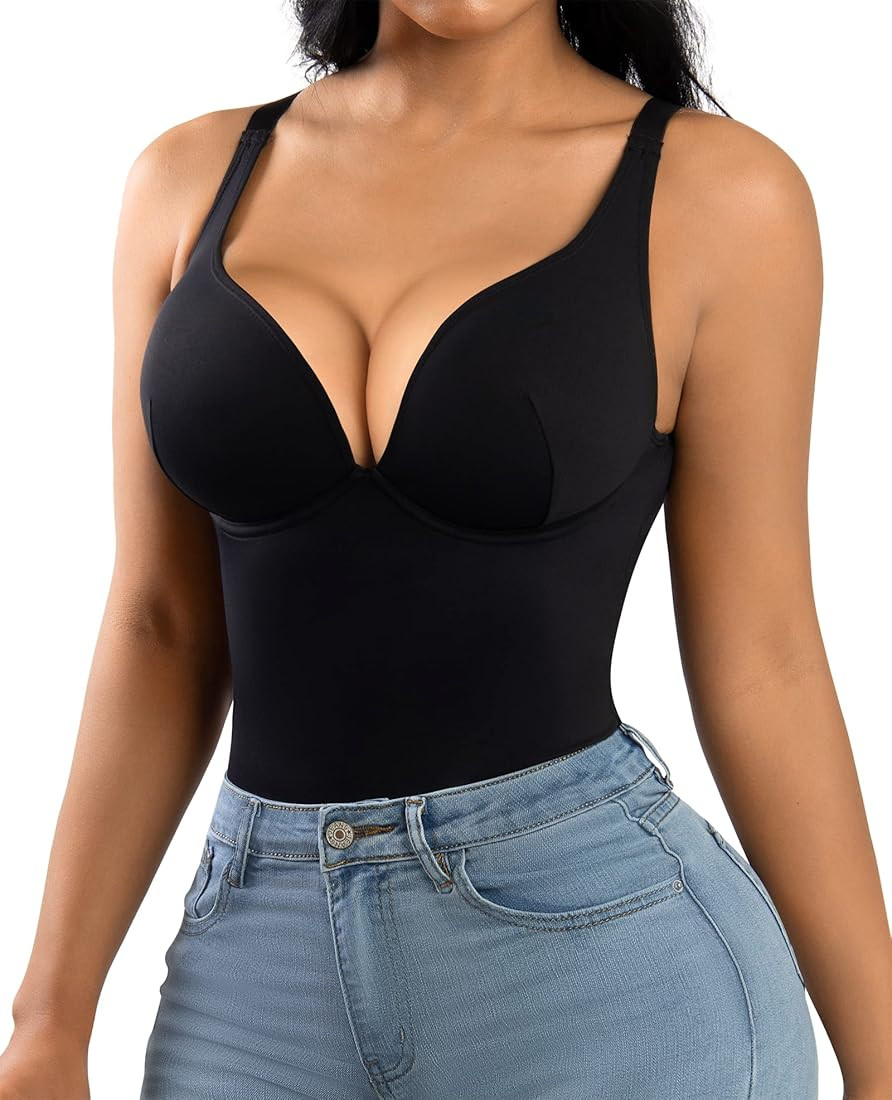 FeelinGirl Thong Shapewear for Women Tummy Control Slim Body Shaper V Neck Faja Thongs Jumpsuit T... | Amazon (US)