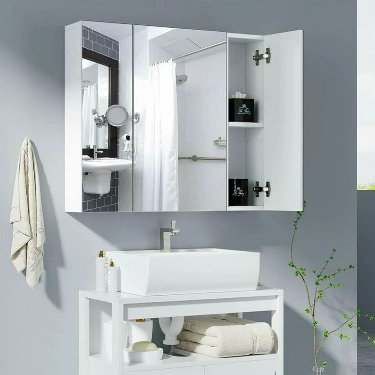 Homfa Medicine Cabinet with Mirror for Bathroom, 3 Door Wall Mounted Storage Mirror Cabinet with ... | Walmart (US)