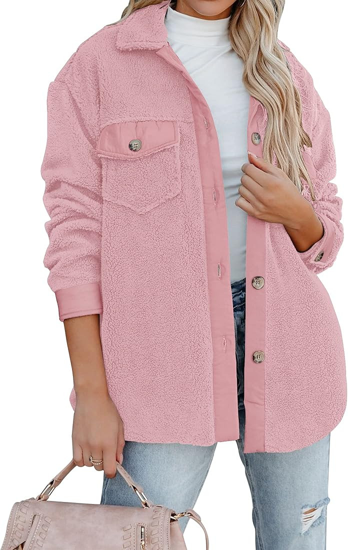 ZESICA Womens Winter Casual Sherpa Fleece Jacket Long Sleeve Button Solid Warm Fuzzy Outwear Coat... | Amazon (US)
