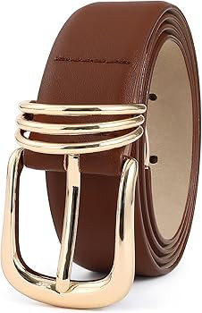 Women's Leather Belts with Gold Buckle Fashion Leather Waist Belt Elegant Ladies Belts for Jeans ... | Amazon (US)