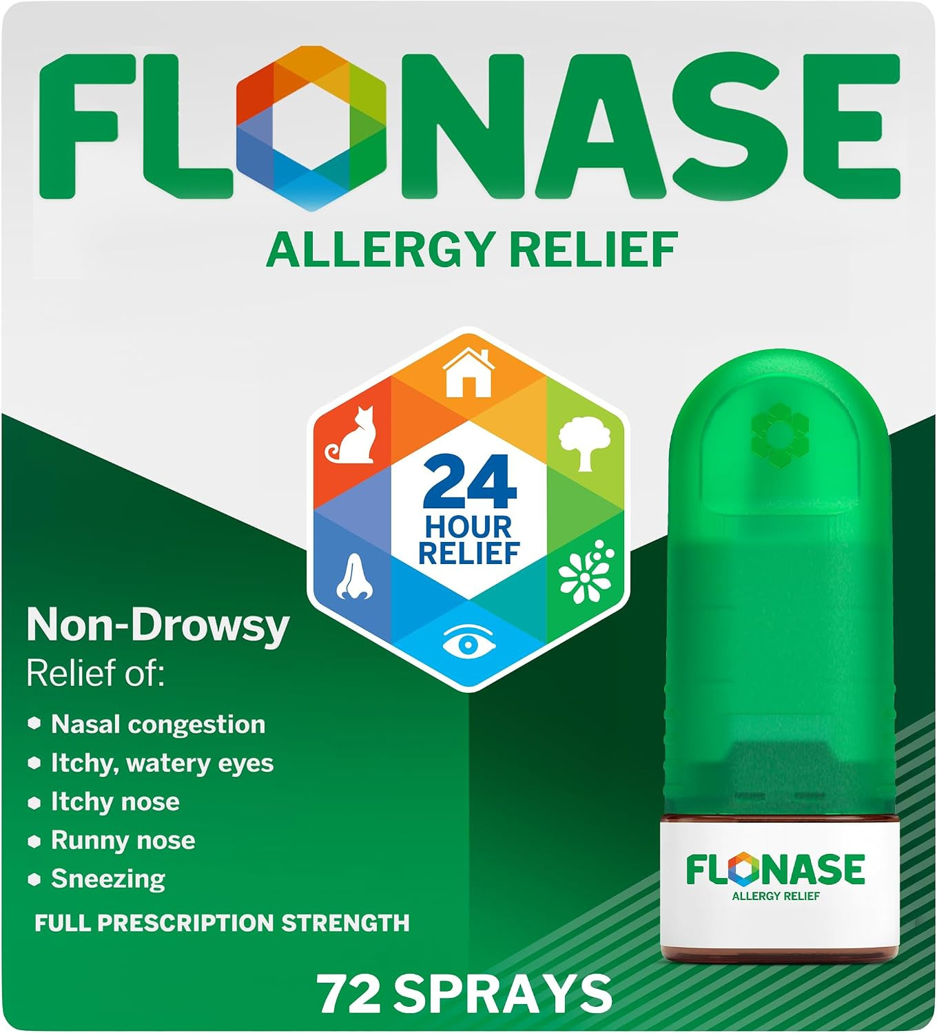 Flonase Allergy Relief Nasal Spray, 24 Hour Non Drowsy Allergy Medicine, Metered Nasal Spray - 72 Sprays - Fall and Seasonal Allergy Relief | Amazon (US)