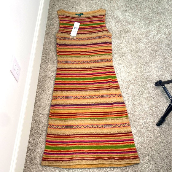 Lauren Ralph Lauren Rainbow Striped Knit Dress Multicolor Sz M | Poshmark