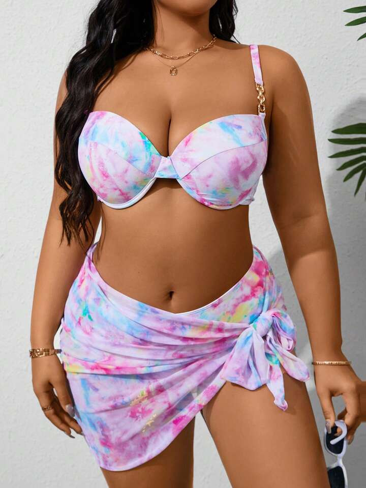 SHEIN Swim Vcay Summer Beach Plus Size Women Fashionable Colorful Tie-Dye Bikini Set For Vacation | SHEIN