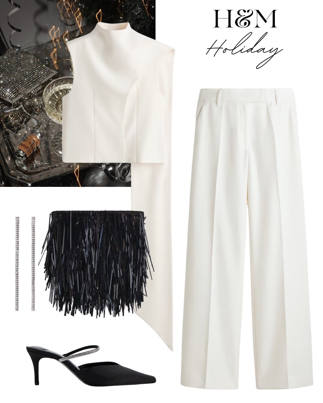 Chic white matching set 🤍

Tags: holiday party, new-in H&M, white tailored pants, party clutch, dangle earrings, holiday mules,
Christmas party, chic Thanksgiving outfit, elevated date night outfit 

#LTKParties #LTKShoeCrush #LTKHoliday