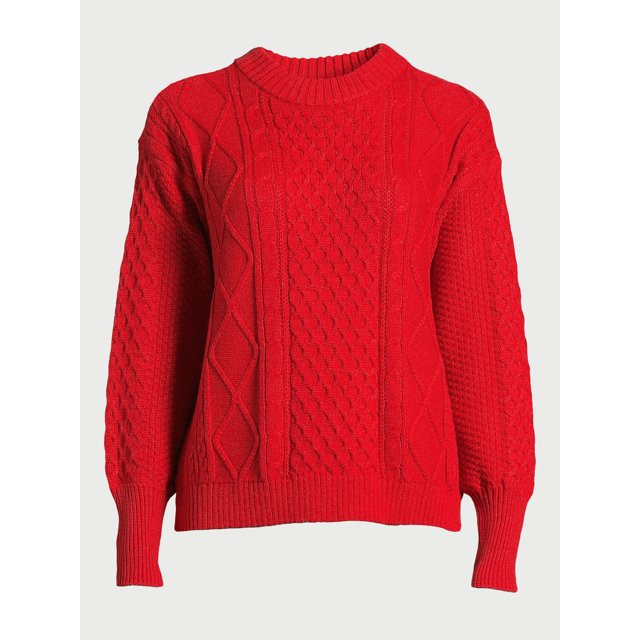 Free Assembly Women’s Mixed Cable Knit Sweater, Midweight, Sizes XS-XXXL | Walmart (US)