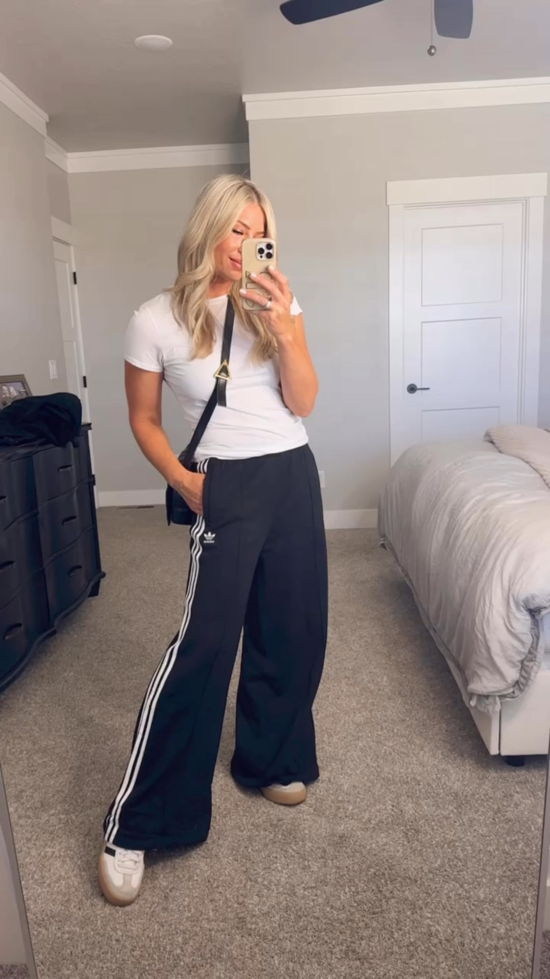 Adidas lounge pants 
Best selling 
Basic white T-shirt 
Adidas Samba 
Casual outfit 

#LTKStyleTip #LTKFindsUnder50