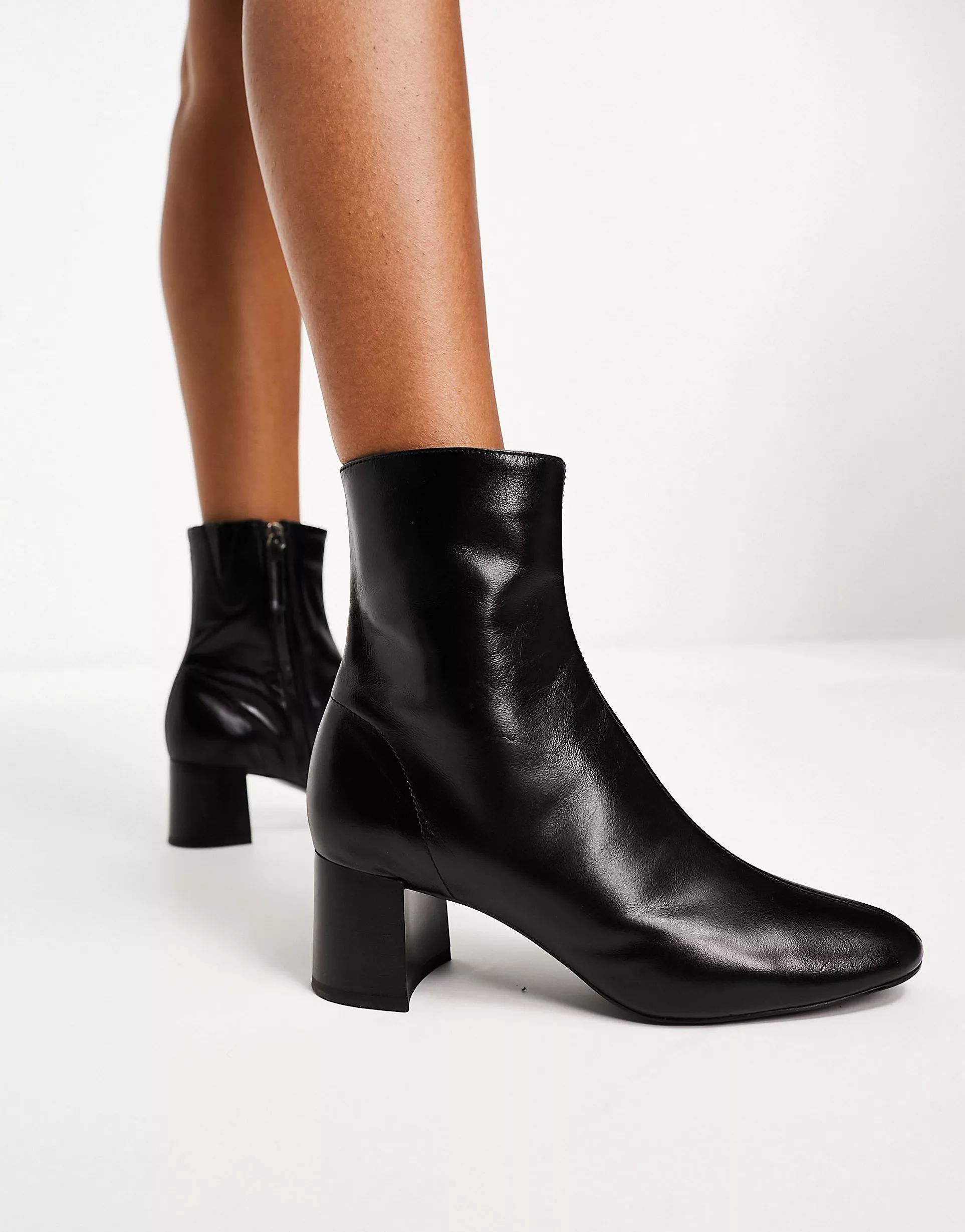 Mango round toe leather ankle boot in black | ASOS (Global)