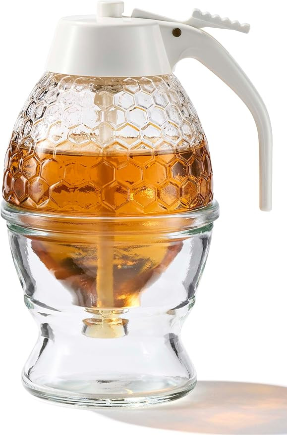 Glass Honey Dispenser with Food-Safe ABS White Lid – No Drip Glass with Stand – 8 oz Honey Ja... | Amazon (US)
