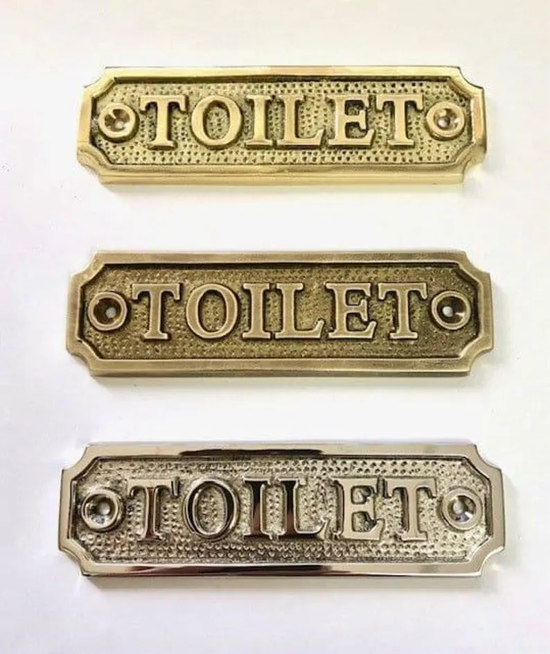 Toilet Door Sign Available in Three Finishes - Nickel, Antique Bronze or Brass. Matching Screws A... | Etsy (Global)