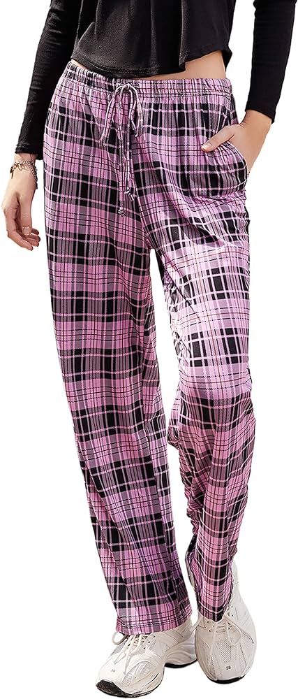 Ekouaer Women Lounge Pants Comfy Pajama Bottom with Pockets Stretch Plaid Sleepwear Drawstring Pj... | Amazon (US)