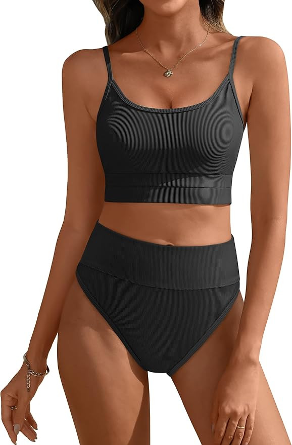 ANRABESS Bikini Sets for Women 2 Piece High Waisted Tummy Control Color Block Summer Beach Swimsu... | Amazon (US)