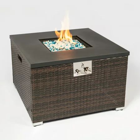 Outdoor Gas Fire Pit 32” Dark Brown Wicker Propane Fire Table CSA Approved 40 000BTU Stainless Steel | Walmart (US)